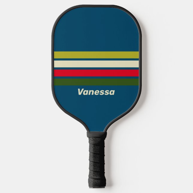 Retro Rugby Across Striping with Name Pickleball Paddle (Front)