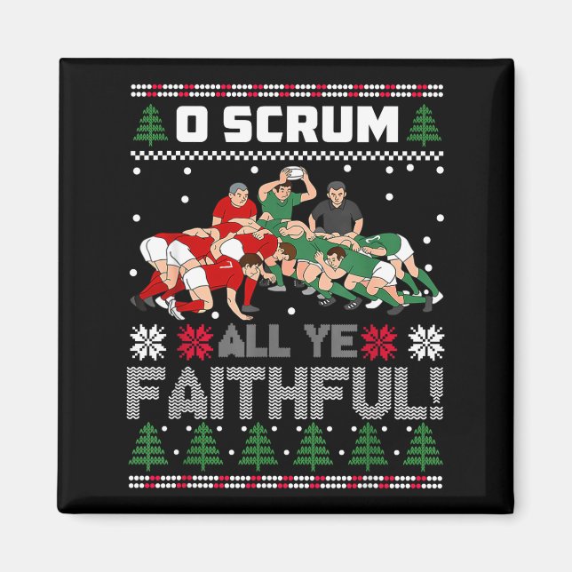 Retro Rugby O Scrum All Ye Faithful Ugly Merry Chr Magnet (Front)