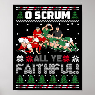 Retro Rugby O Scrum All Ye Faithful Ugly Merry Chr Poster
