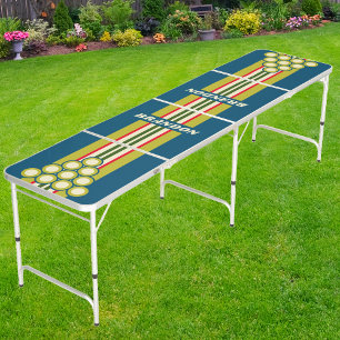 Retro Rugby Rally Stripes with Name Beer Pong Table