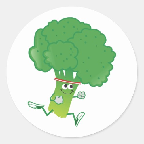 Retro Running Broccoli Classic Round Sticker