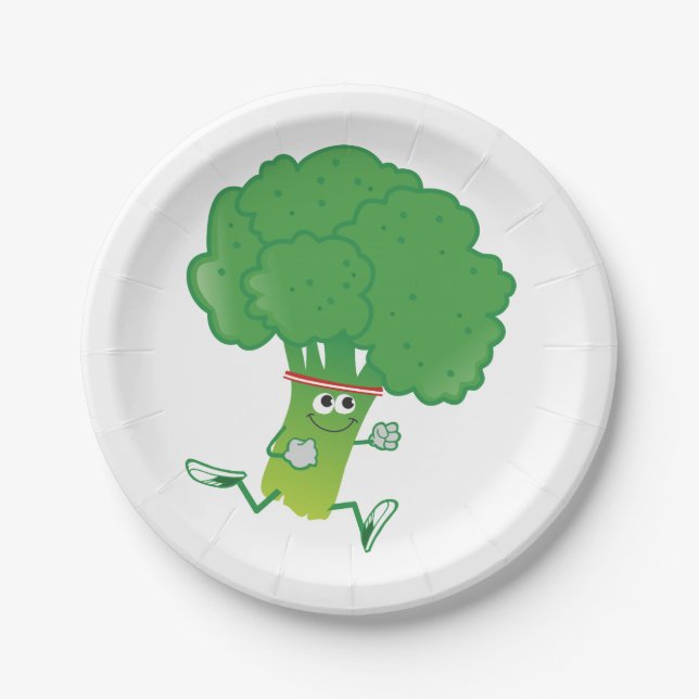 Retro Running Broccoli Paper Plates (Front)