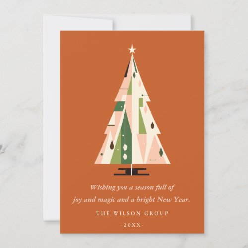 Retro Rust Geometric Christmas Tree Business Logo Holiday Card