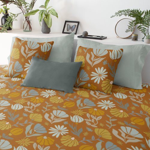 Retro Rust Mustard Olive and Sage Wildflower Duvet Cover
