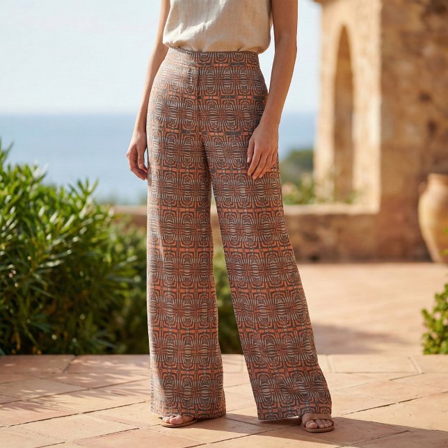 Retro Rust Orange Black Geometric Op Art Mosaic Fabric (Creator Uploaded)