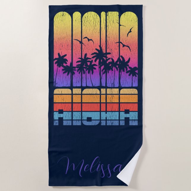 Retro Rustic Aloha Palm Beach House Vacation Towel (Front)