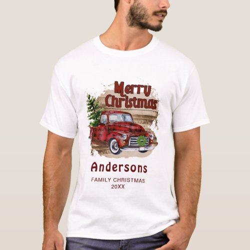 Retro Rustic Christmas Buffalo Red Truck Holiday T_Shirt