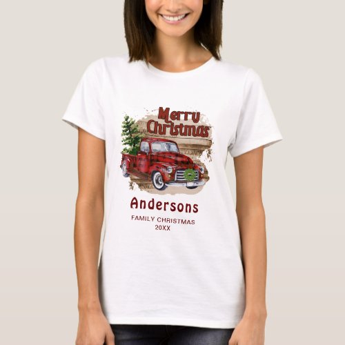 Retro Rustic Christmas Buffalo Red Truck Holiday T_Shirt