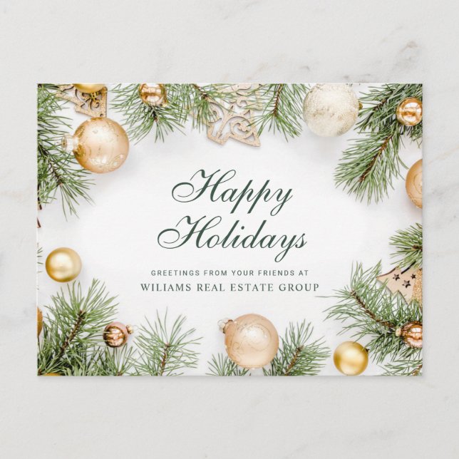 Retro Rustic Christmas Ornament Corporate Greeting Holiday Postcard (Front)