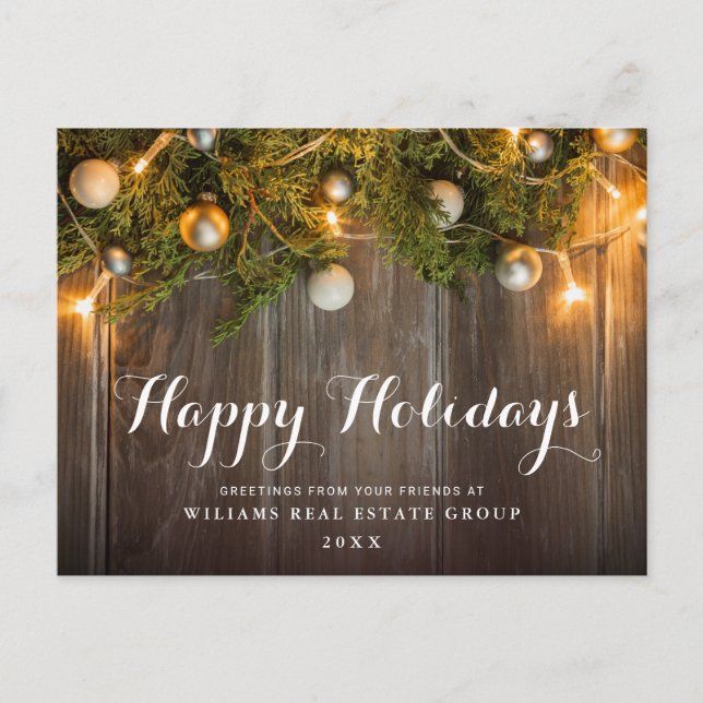 Retro Rustic Christmas Ornament Corporate Greeting Postcard (Front)