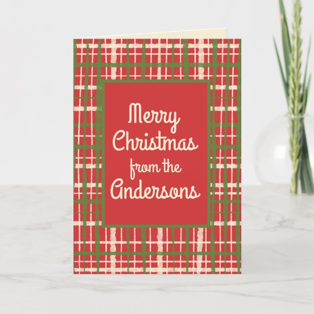 Retro Rustic Christmas Plaid Personalized Card (Front)