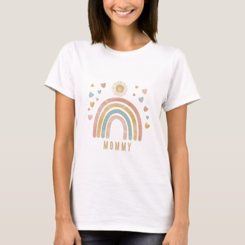 Retro Rustic Colors Rainbow and Sun Mommy T_Shirt