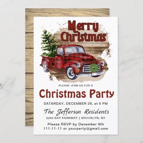 Retro Rustic Farm Red Truck Christmas Party Invitation