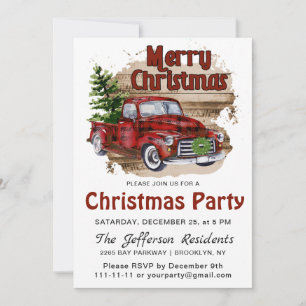 Retro Rustic Farm Red Truck Christmas Party Invitation