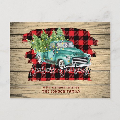 Retro Rustic Farm Truck Christmas PHOTO Greeting Postcard