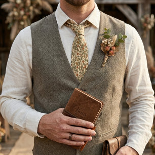 Retro Rustic Floral Olive Green Vine Pattern Neck Tie