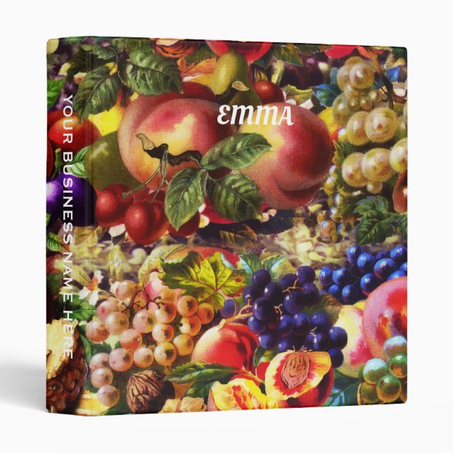 Retro Rustic Fresh Summer Tropical Fruit Vegetable 3 Ring Binder (Front/Spine)