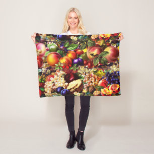Retro Rustic Fresh Summer Tropical Fruit Vegetable Fleece Blanket