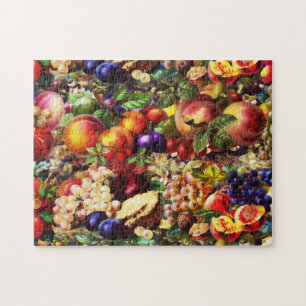 Retro Rustic Fresh Summer Tropical Fruit Vegetable Jigsaw Puzzle