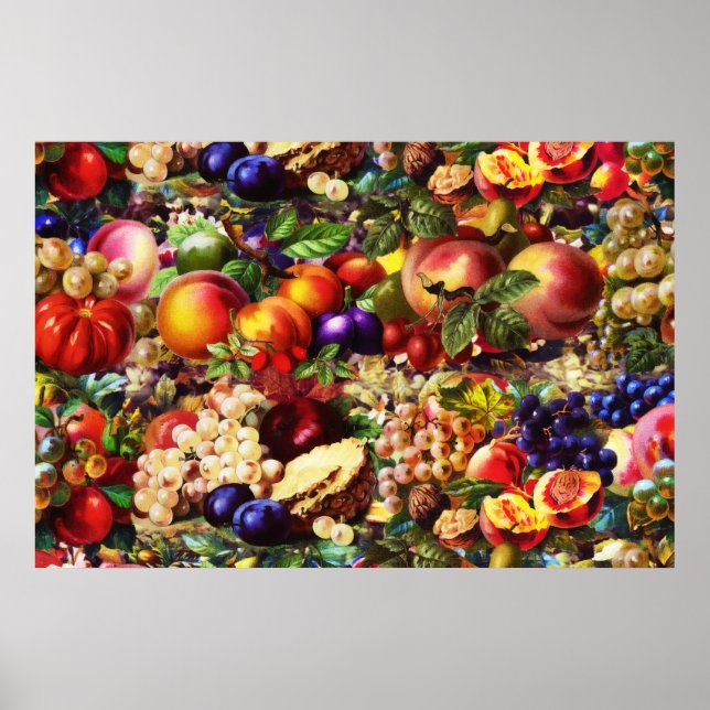 Retro Rustic Fresh Summer Tropical Fruit Vegetable Poster (Front)