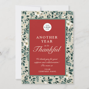 Retro rustic holly red green business logo name holiday card