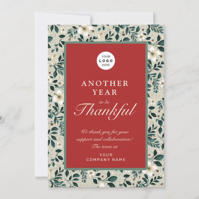 Retro rustic holly red green business logo name holiday card (Front)