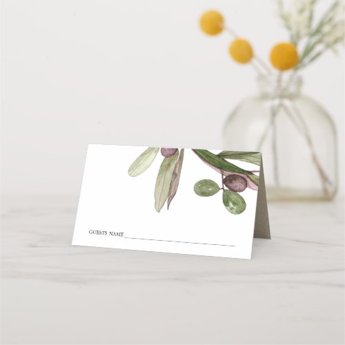 RETRO RUSTIC OLIVE WATERCOLOR FOLIAGE WEDDING PLACE CARD