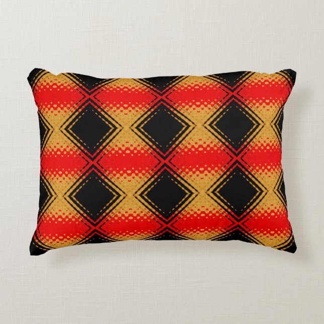 Retro Rustic Red Black Gold Pattern Accent Pillow (Front)
