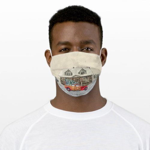 Retro Rustic Red Car Holiday Adult Cloth Face Mask