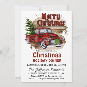 Retro Rustic Red Truck Christmas Holiday Dinner Invitation