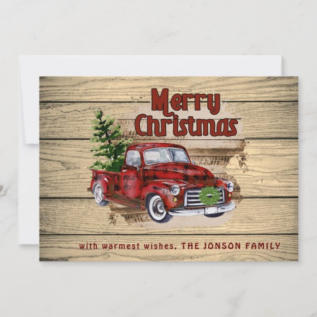 Retro Rustic Red Truck Christmas PHOTO Greeting Holiday Card (Front)