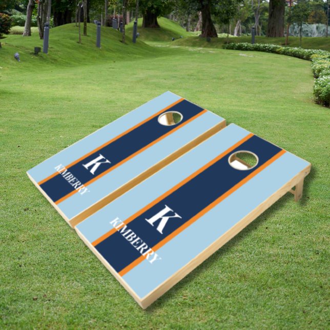 Retro Rustic Stripes Monogram Family Name Cornhole Set (Retro Rustic Stripes Monogram Family Name Cornhole Set)