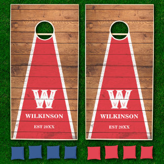 Retro Rustic Wood Family Monogram Cornhole Set