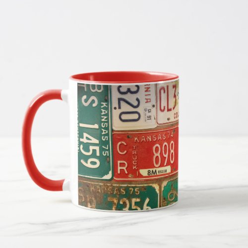 retro rusty license plate collection mug