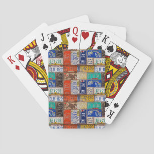 retro rusty license plate collection poker cards