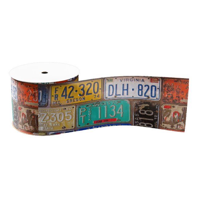 Retro Rusty License Plates Satin Ribbon (Spool)