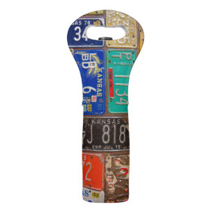 retro rusty license plates wine bag