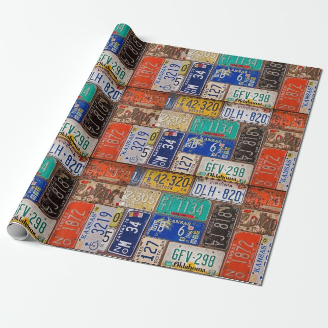 retro rusty old license plates wrapping paper (Unrolled)