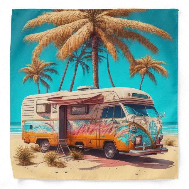 Retro RV and Palm Trees Bandana (Front)
