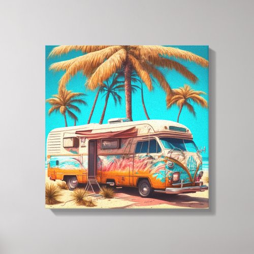 Retro RV and Palm Trees Canvas Print