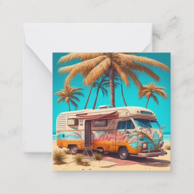 Retro RV and Palm Trees Note Card (Front)