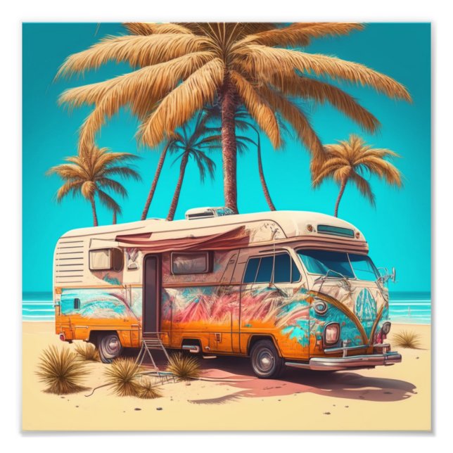 Retro RV and Palm Trees Photo Print (Front)