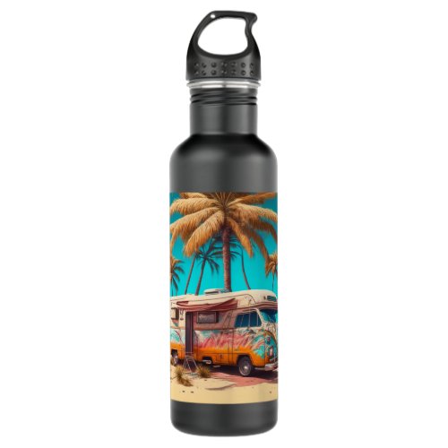 Retro RV and Palm Trees Stainless Steel Water Bottle
