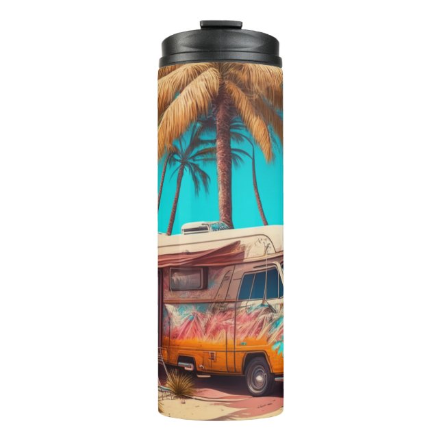 Retro RV and Palm Trees Thermal Tumbler (Front)