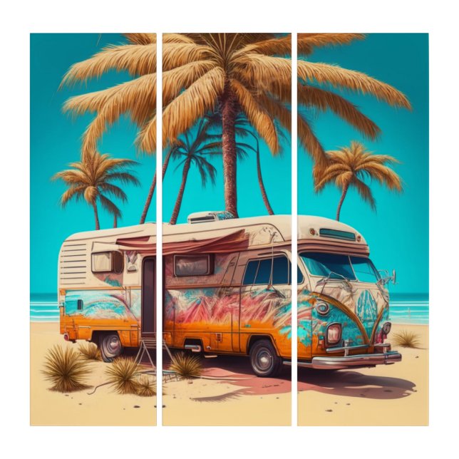 Retro RV and Palm Trees Triptych (Front)