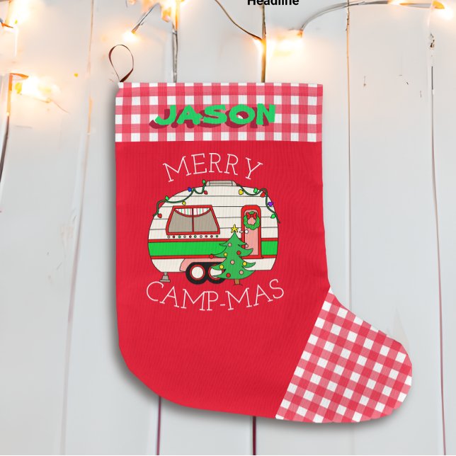 Retro RV Camper | Camping Themed Personalized  Large Christmas Stocking (Creator Uploaded)