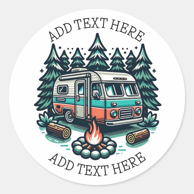 Retro RV Camper Campsite Personalized Classic Round Sticker (Front)