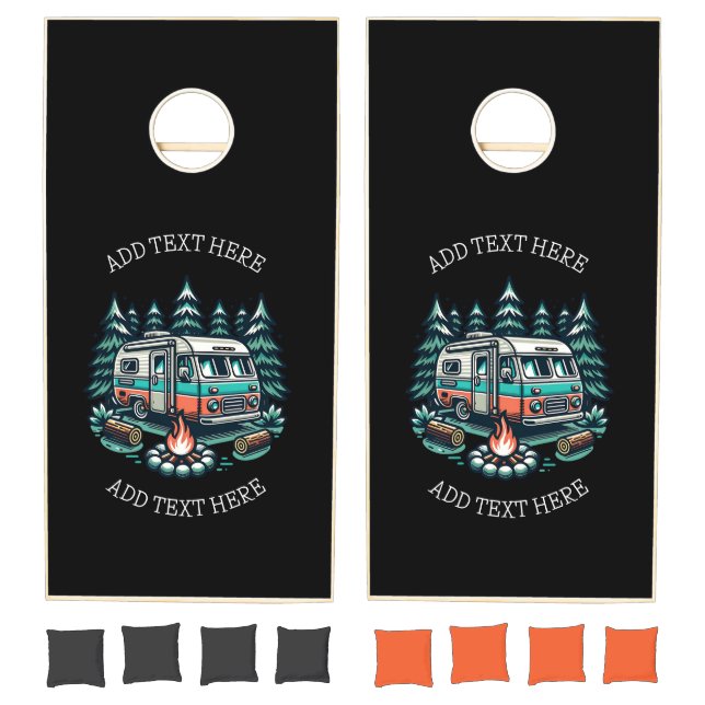 Retro RV Camper Campsite Personalized Cornhole Set (Set)