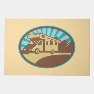 Retro RV Campervan Mountain Adventure Vintage Sun Doormat