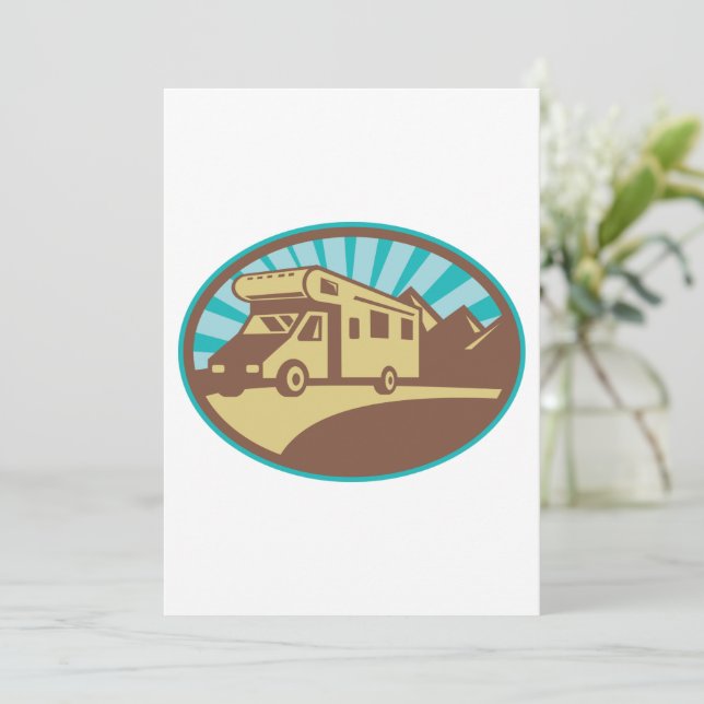 Retro RV Campervan Mountain Adventure Vintage Sun Invitation (Standing Front)
